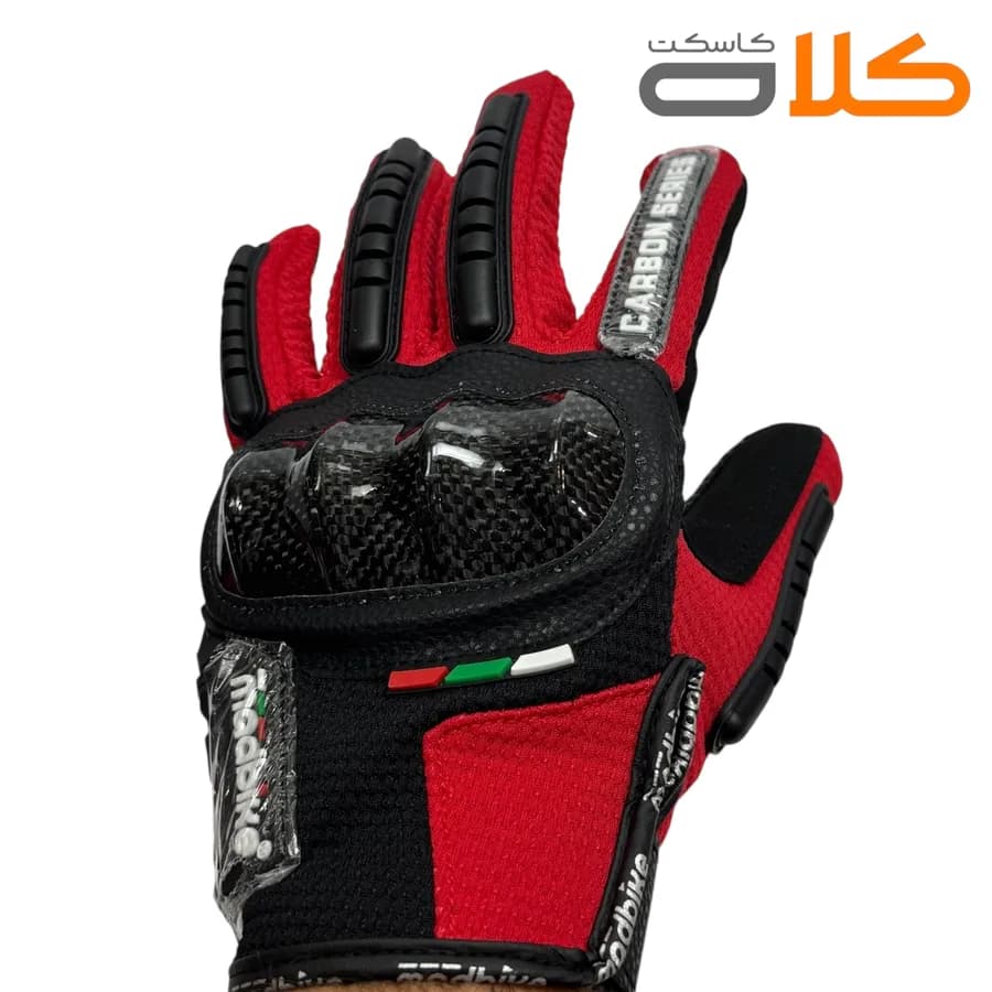 دستکش موتور سواری ضربه گیر دار MADBIKE مشکی قرمز — تصویر ۲