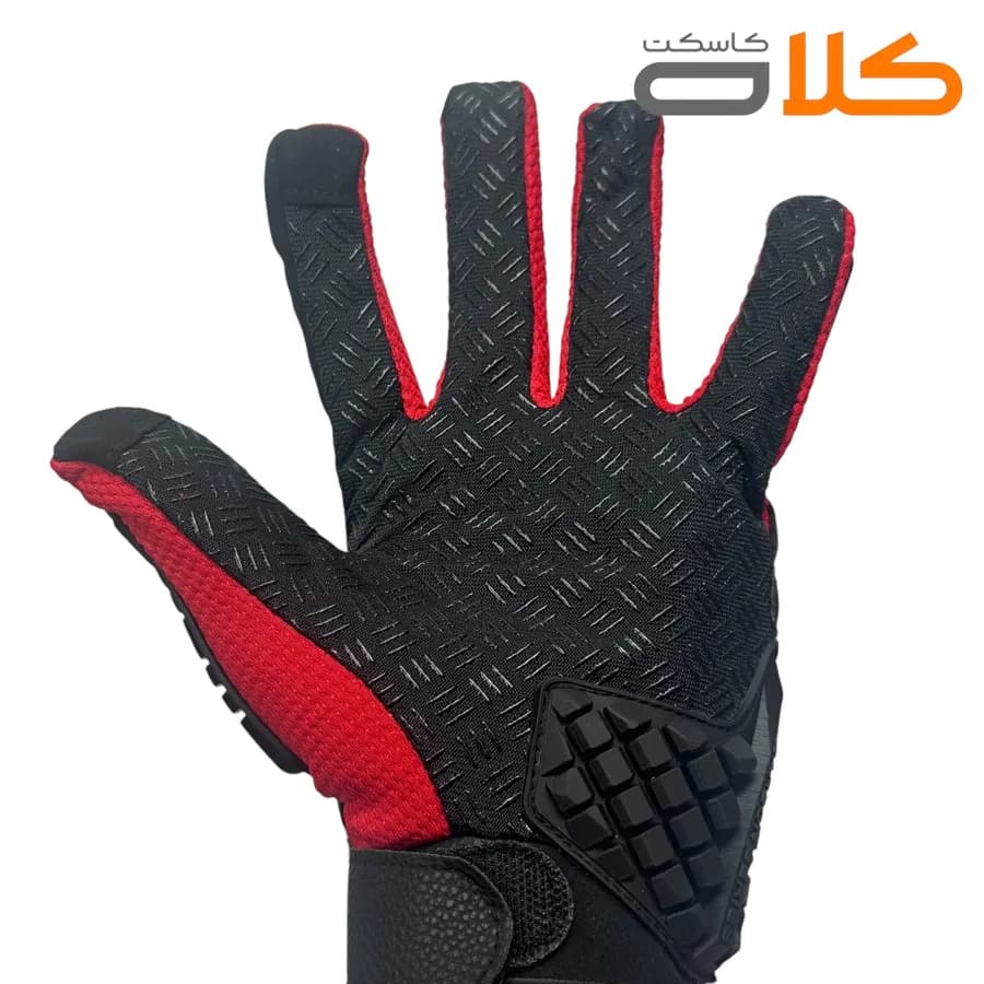 دستکش موتور سواری ضربه گیر دار MADBIKE مشکی قرمز — تصویر ۳