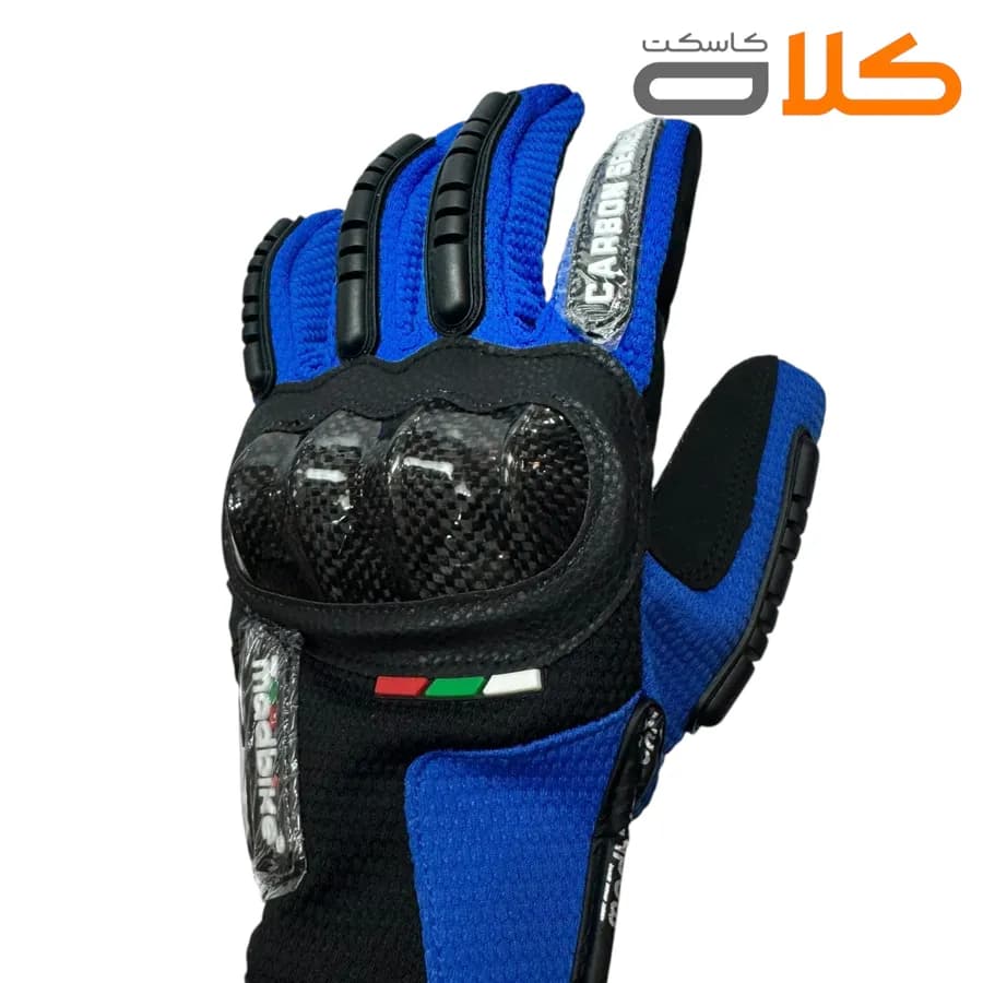 دستکش موتور سواری ضربه گیر دار MADBIKE مشکی آبی — تصویر ۲