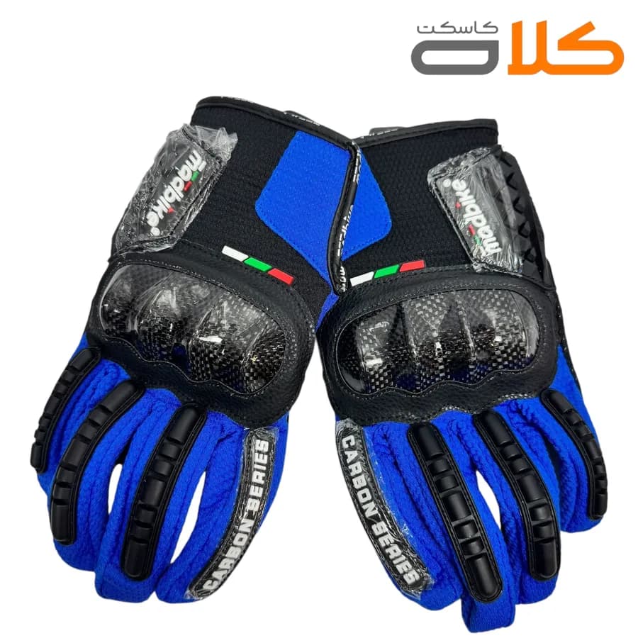 دستکش موتور سواری ضربه گیر دار MADBIKE مشکی آبی