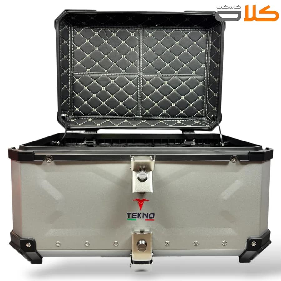 باکس موتور سیکلت تکنو TEKNO فلزی سایز بزرگ نقره ای 65 لیتر — تصویر ۳