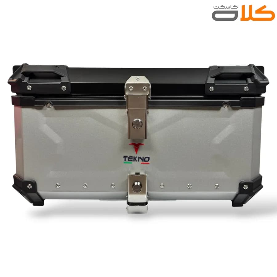 باکس موتور سیکلت تکنو TEKNO فلزی سایز بزرگ نقره ای 65 لیتر