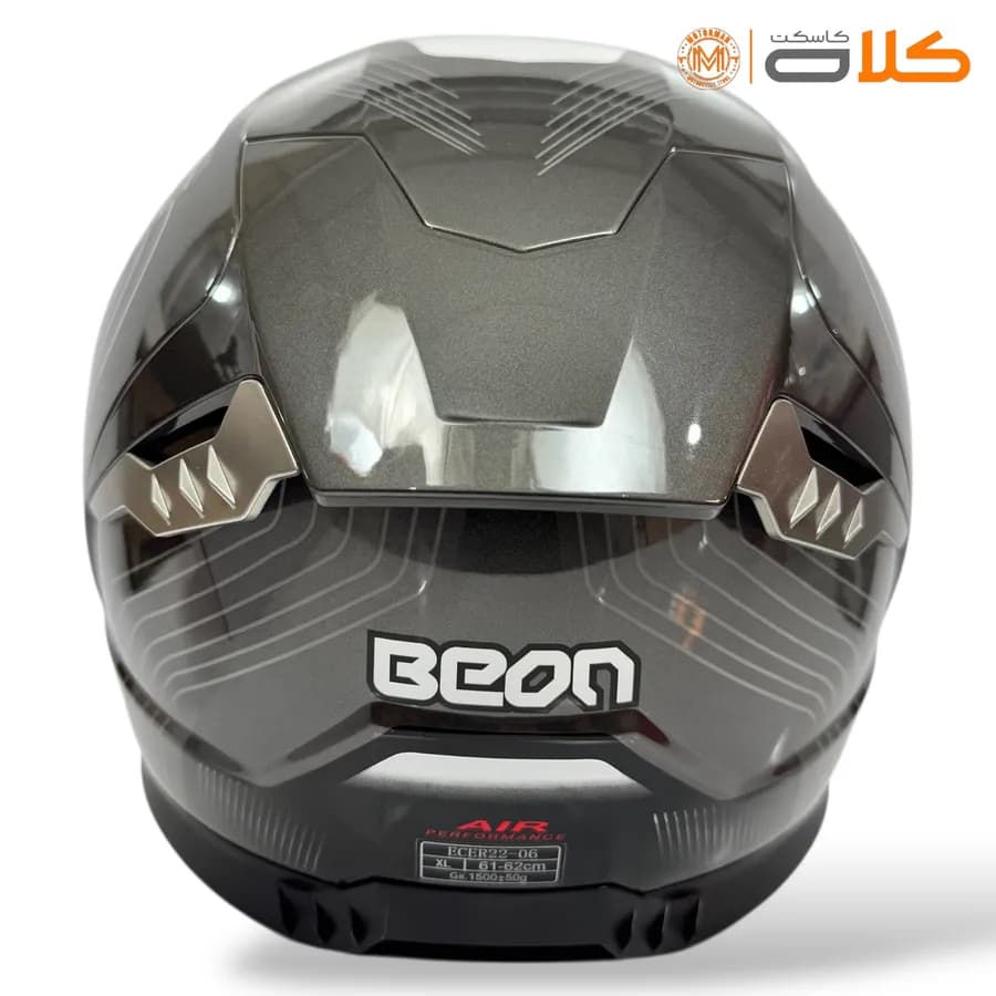 کلاه کاسکت فک ثابت بئون BEON طوسی مشکی طرح دار — تصویر ۷