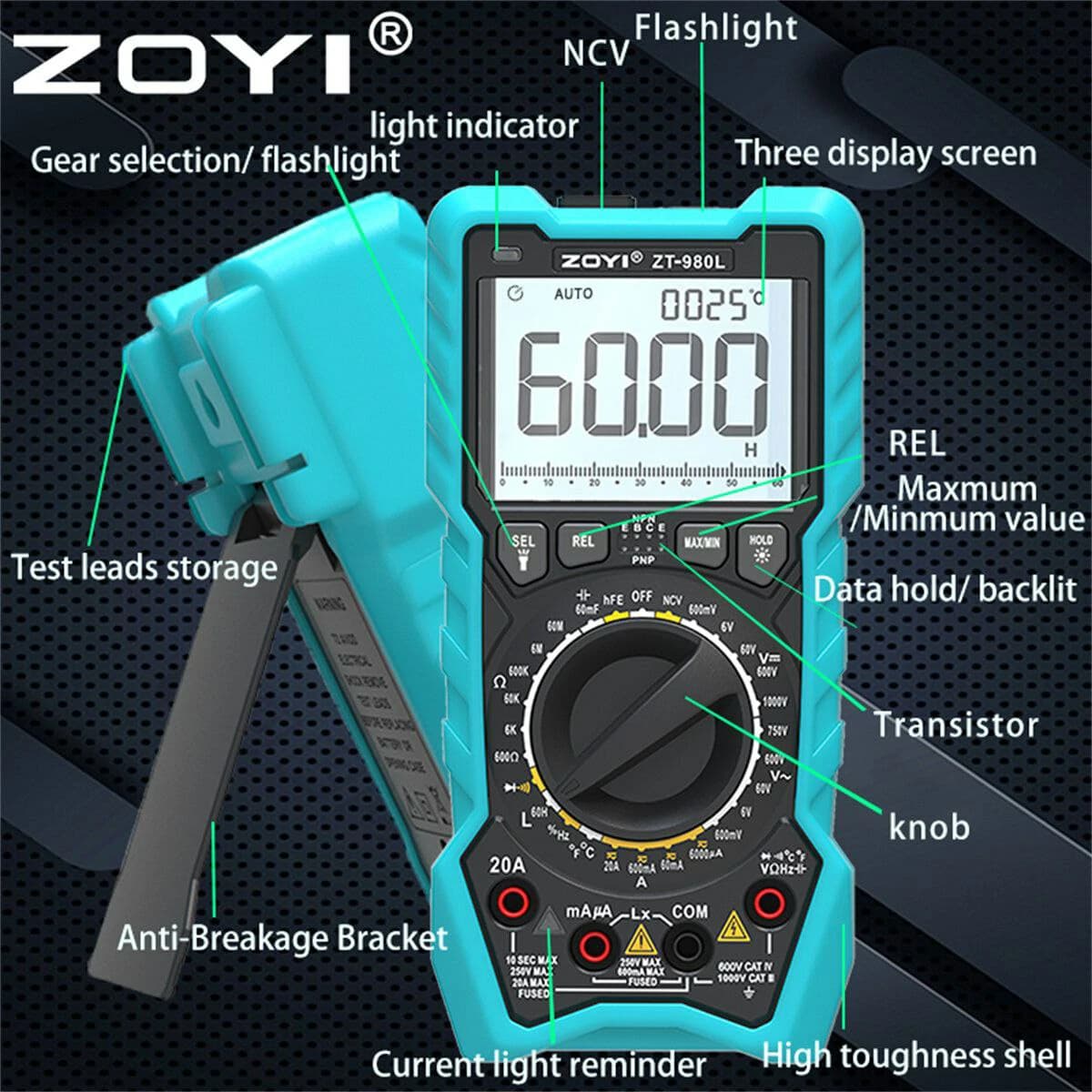 تستر قطعات LCR متر و مولتی متر ZOYI-ZT-980L — تصویر ۲