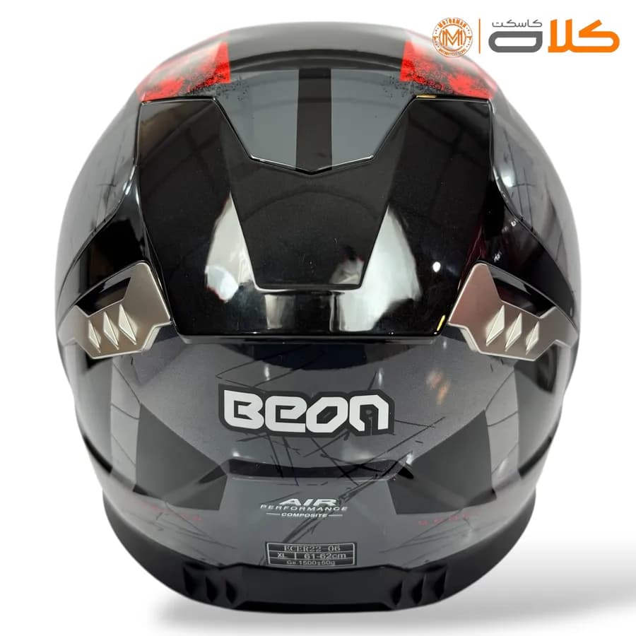 کلاه کاسکت فک ثابت بئون BEON مشکی قرمز طوسی — تصویر ۷
