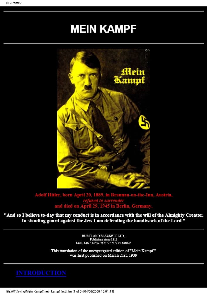 کتاب Mein Kampf (نبرد من) نسخه انگلیسی PDF | Adolf Hitler