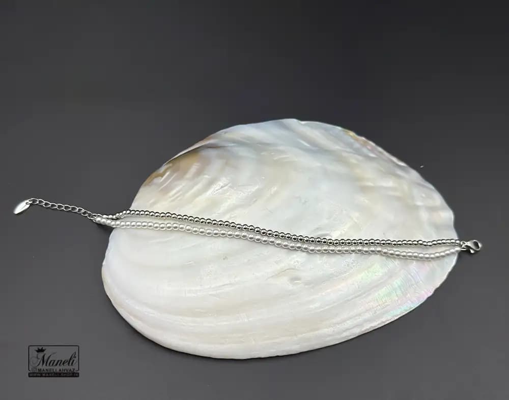 دستبند زنانه ژوپینگ دو لاین با مروارید سفید — تصویر ۳