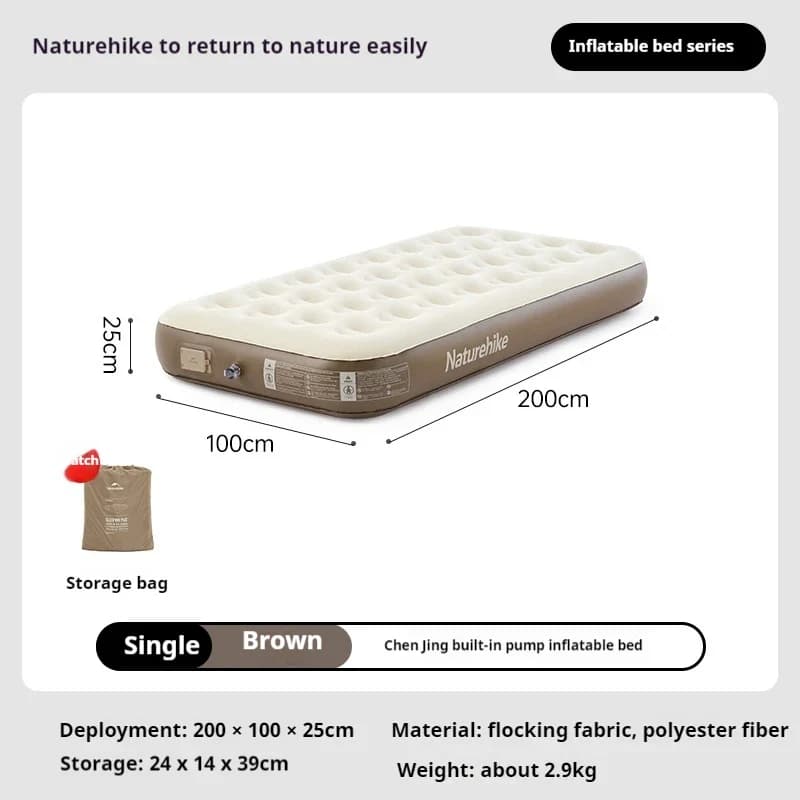 تشک بادی نیچرهایک تک نفره – ضخامت 25 سانت – پمپ شارژی Naturehike C25 Single Built-In Pump Inflatable Mattress – CNK2550WS013 — تصویر ۴