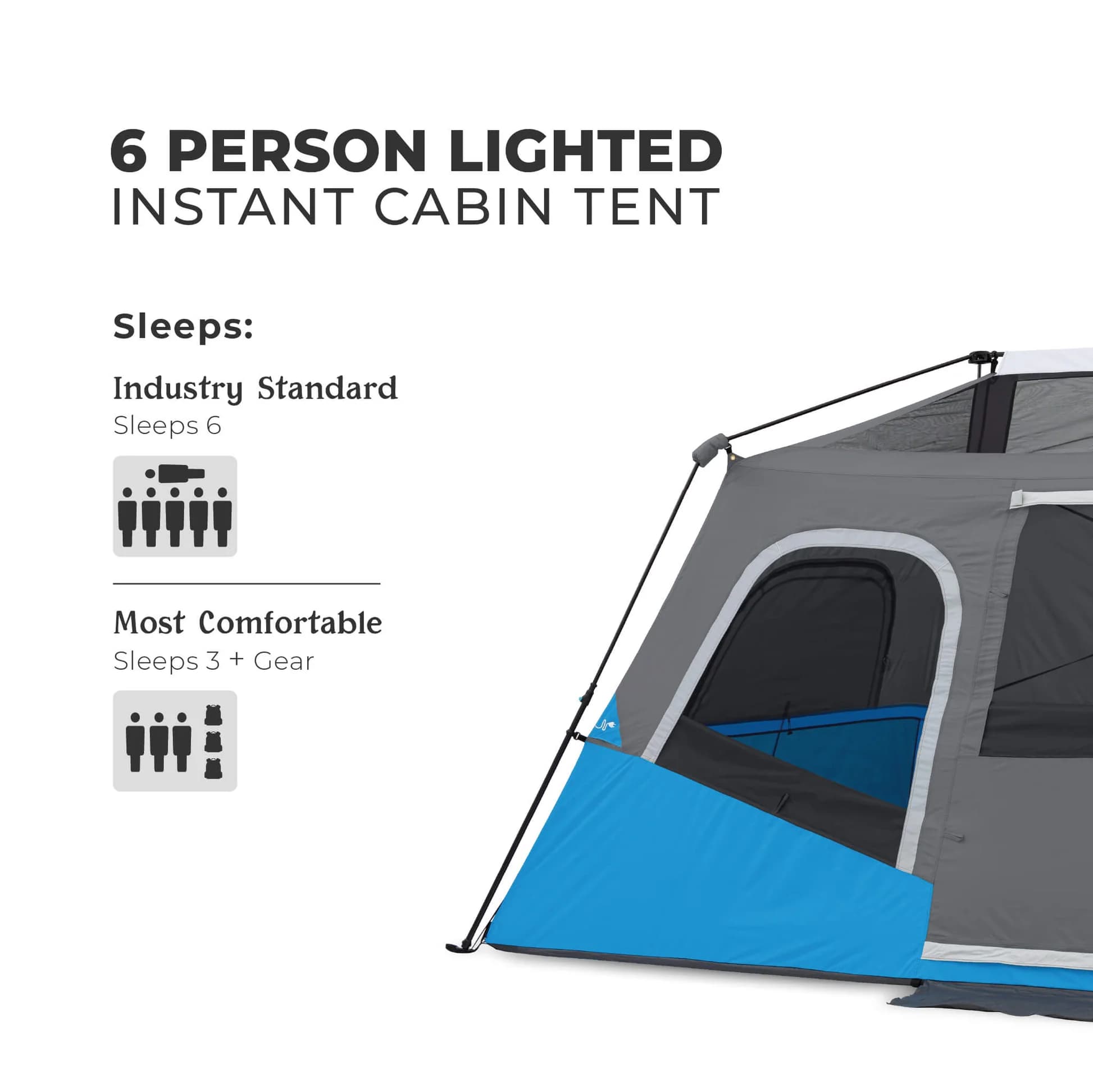 چادر اتومات کر – 6 نفره کمپینگ چراغ دار Core 6 Person Lighted Instant Cabin Tent — تصویر ۸