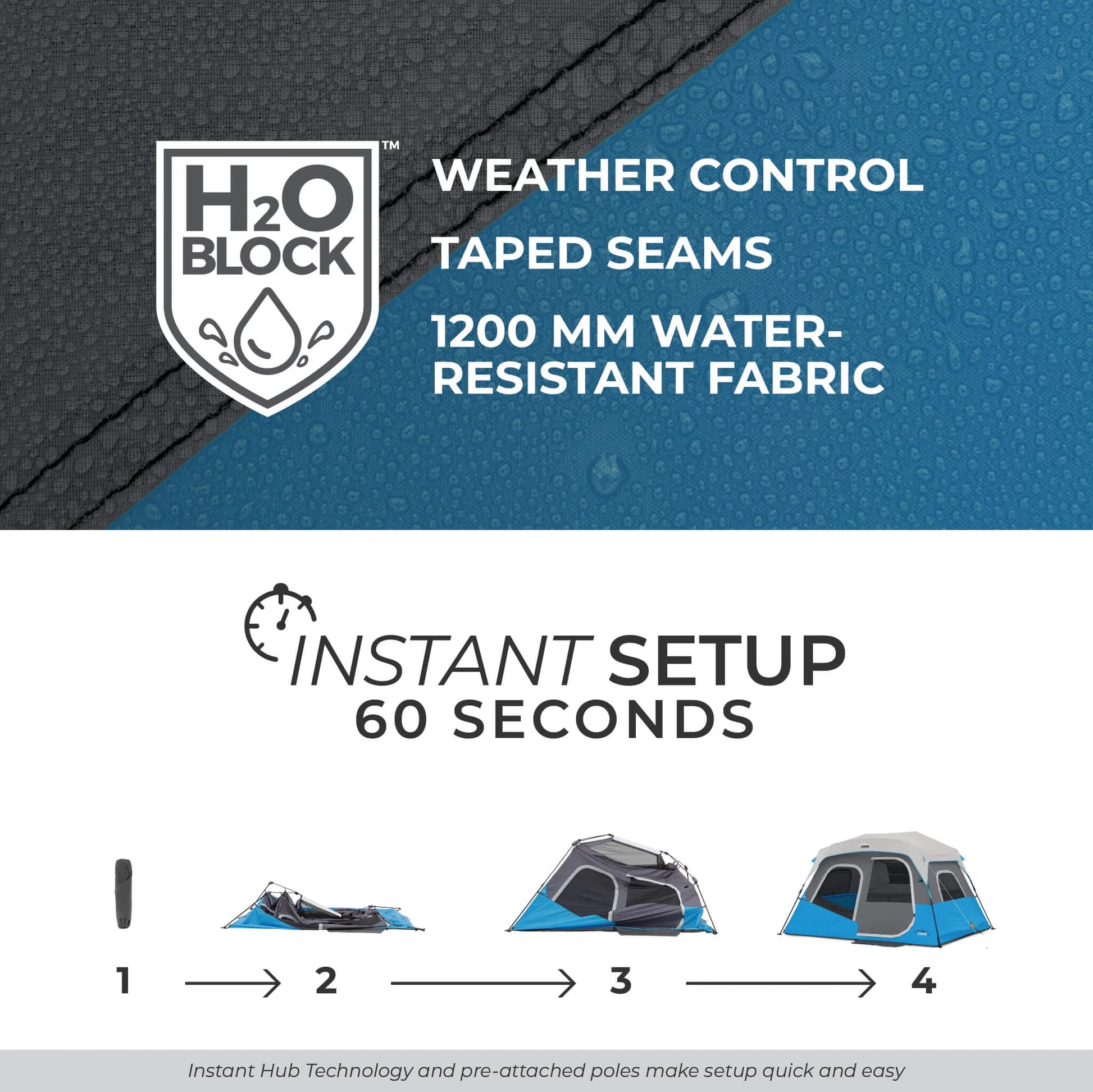 چادر اتومات کر – 6 نفره کمپینگ چراغ دار Core 6 Person Lighted Instant Cabin Tent — تصویر ۴