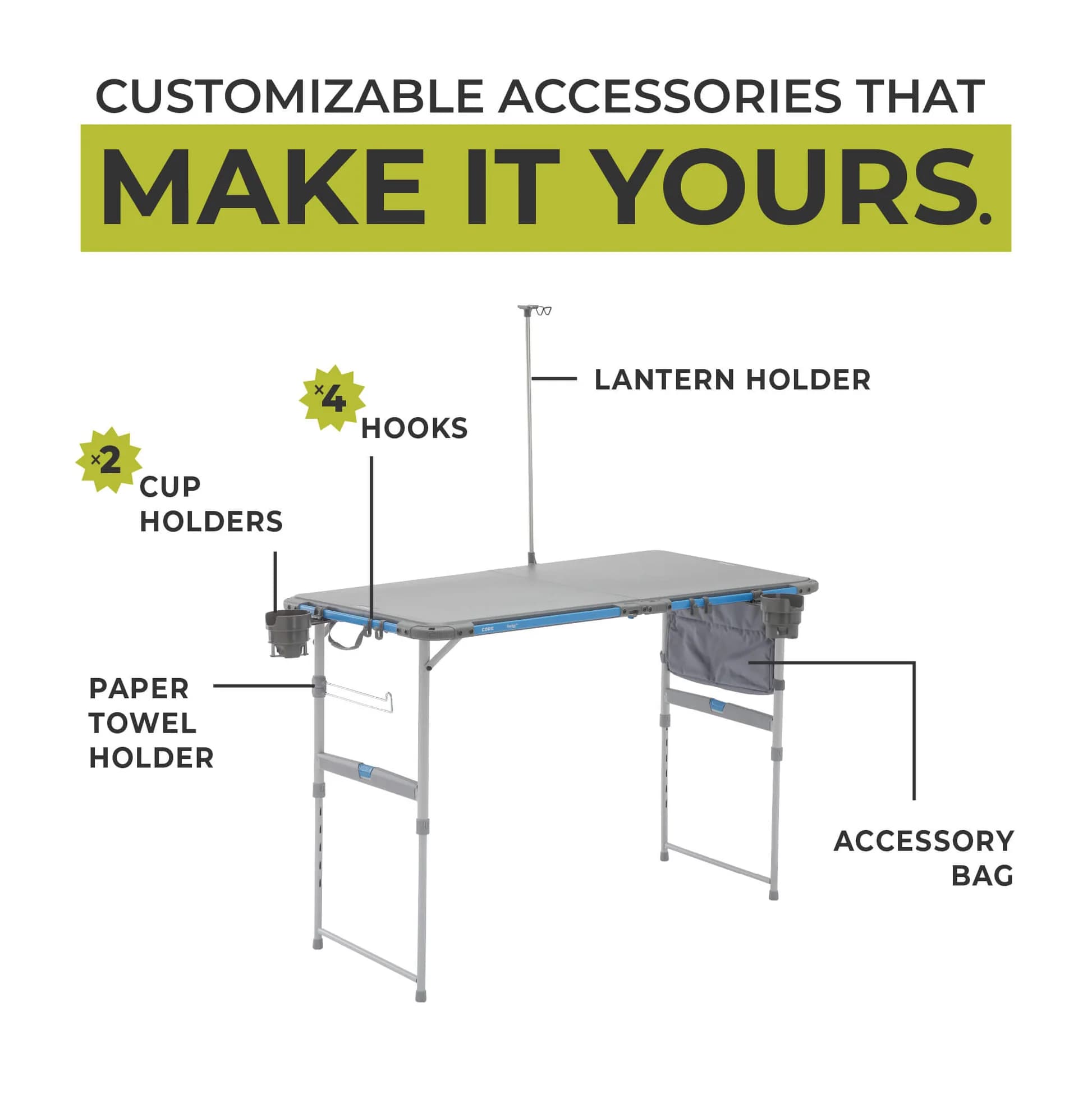 میز کمپینگ کر – 4 فوت با سیستم فلکس ریل Core 4 Foot FlexRail Outdoor Camp Table — تصویر ۵