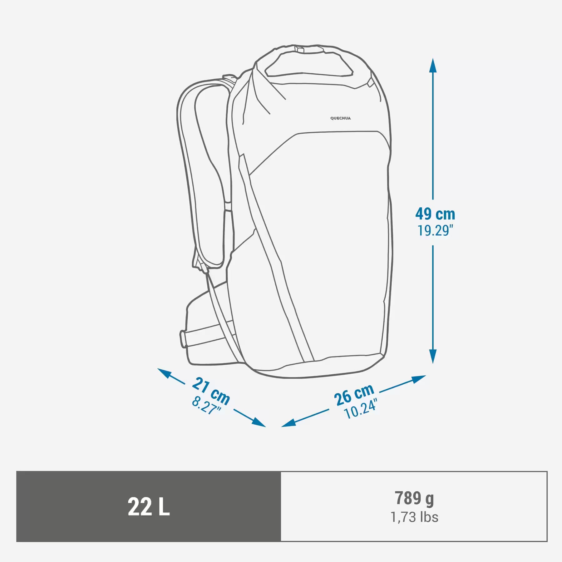 کوله پشتی کچوا کوهنوردی 22 لیتری Quechua Outdoor Backpack – 22 L – Green – MH500 Light — تصویر ۴