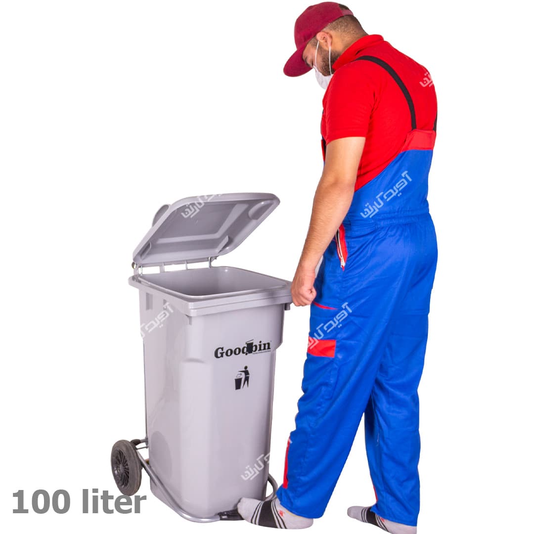سطل زباله پلاستیکی چرخدار پدالی 100 لیتری گودبین — تصویر ۲