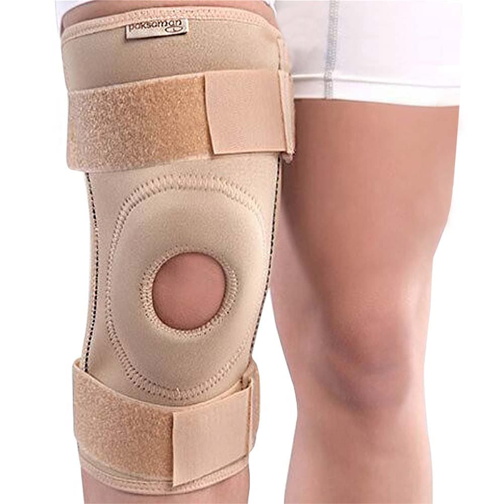 زانو بند طبی نئوپرنی چهار فنره پاک سمن رنگ کرم سایز مدیوم Paksaman Neoprene Knee Support With Springs