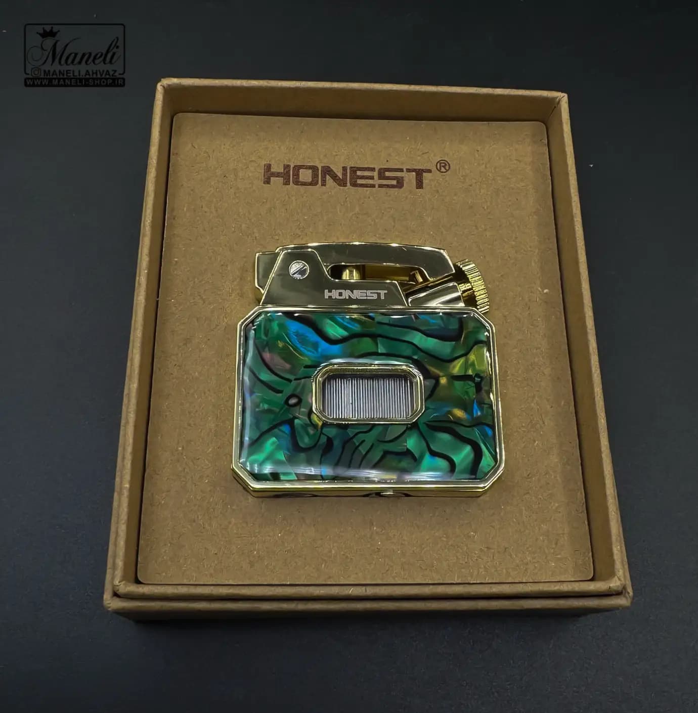 فندک بنزینی honest ترکیب آبی و سبز رنگ زیبا — تصویر ۴