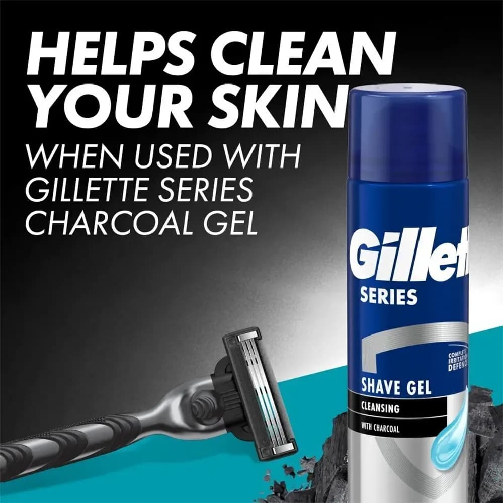 ژل اصلاح ژیلت Gillette Series Cleansing Shave Gel حاوی زغال فعال حجم ۲۰۰ میل — تصویر ۴