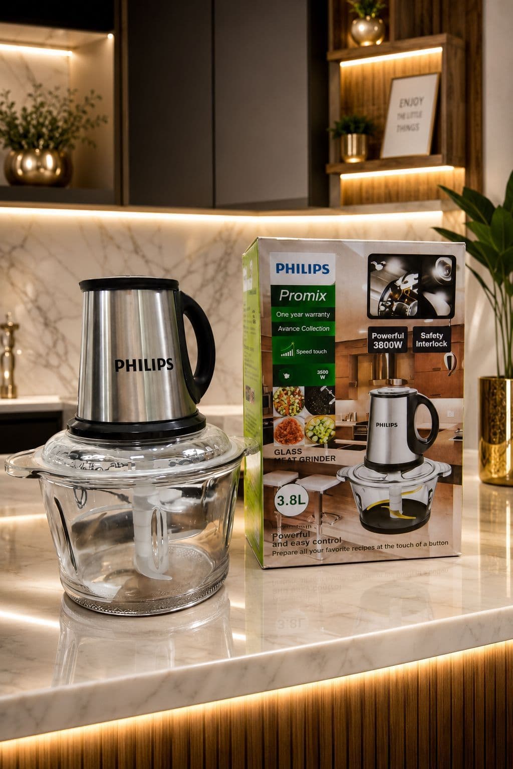 خردکن برقی فیلیپس ۳.۸ لیتری کاسه شیشه‌ای موتور استیل (Philips Promix) ارسال رایگان