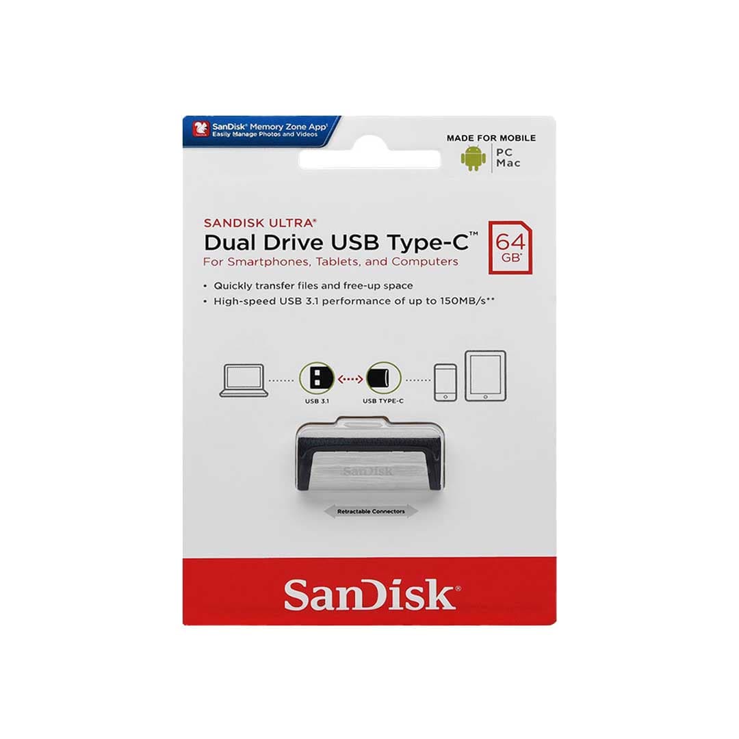 فلش سندیسک مدل Ultra Dual Drive USB Type-C USB3.1 با ظرفیت 64 گیگابایت – گارانتی — تصویر ۲