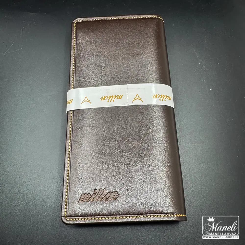 کیف پولی کتی ساده چرم طبیعی رنگ قهوه ای — تصویر ۴