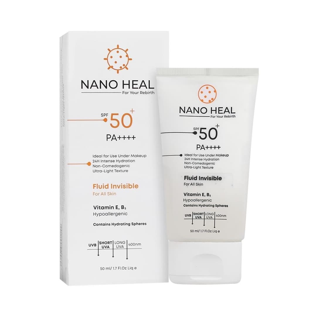 ضدآفتاب فلوئیدی +SPF50 بی رنگ نانوهیل مناسب انواع پوست 50ml