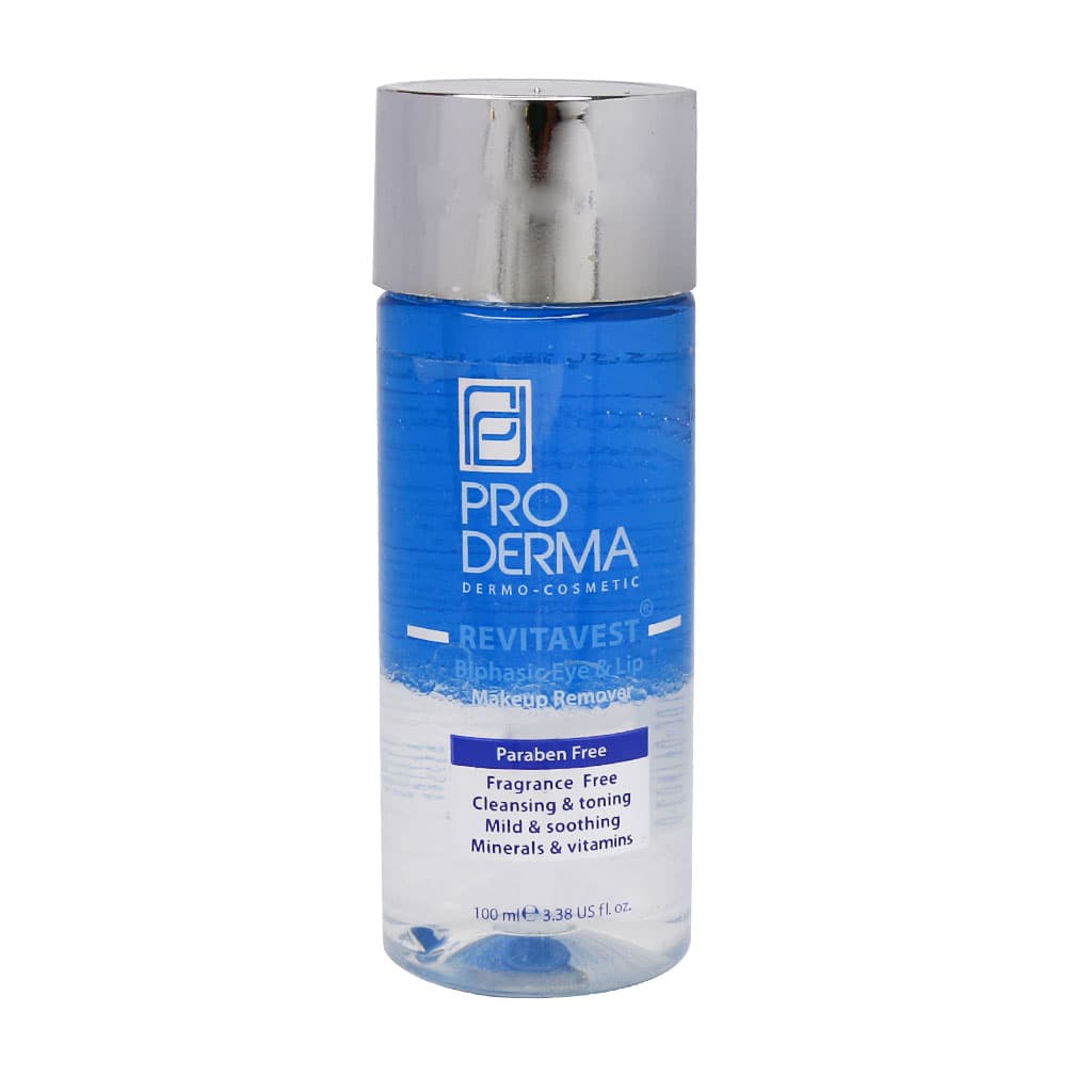 محلول دوفاز پاک کننده آرایش چشم و لب پرودرما 100 میلی لیتر Proderma Revitavest Biphasic Eye And Lip 100 ml