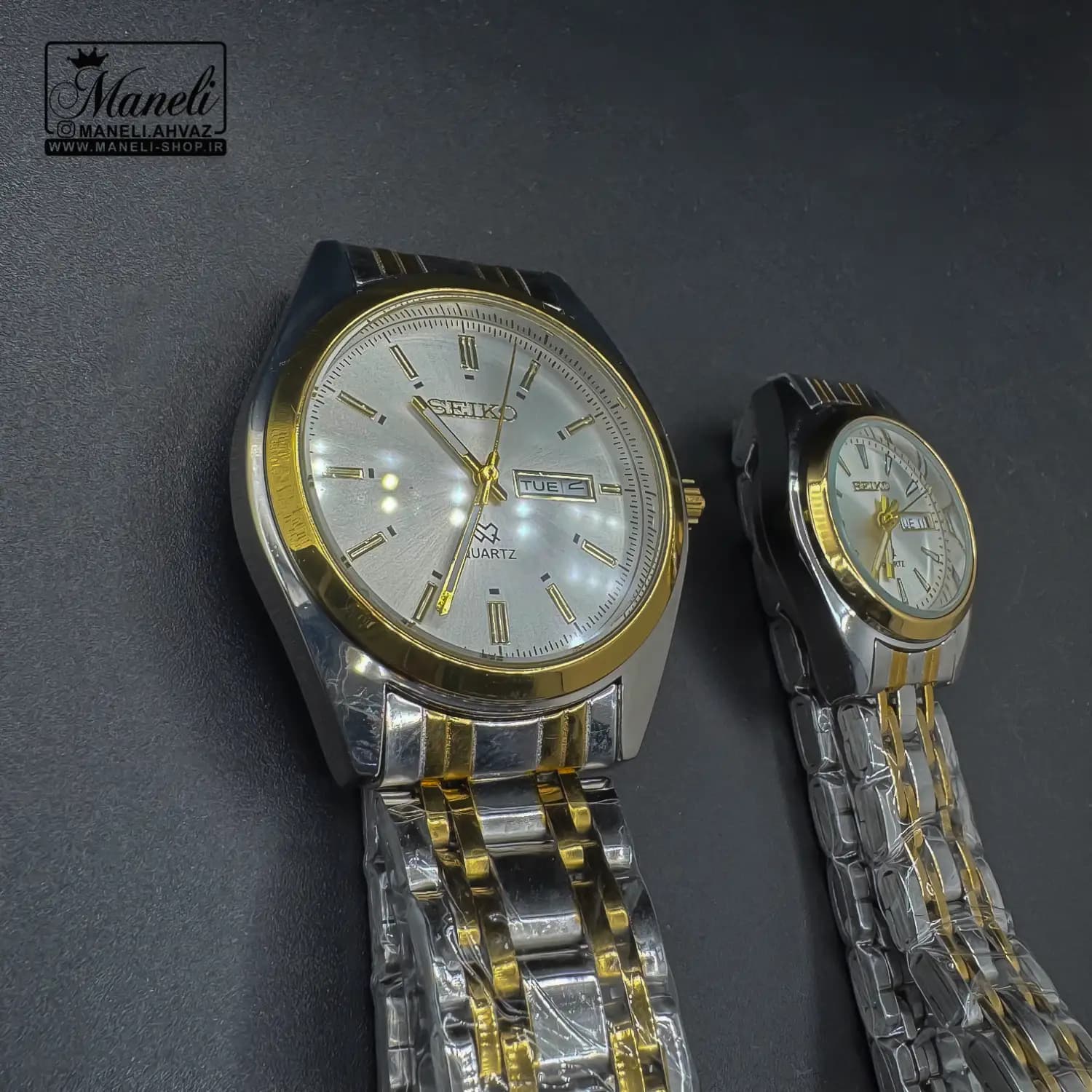 ست ساعت سیکو (SEIKO) زنانه و مردانه سیلور و طلایی قیمت اقتصادی — تصویر ۴