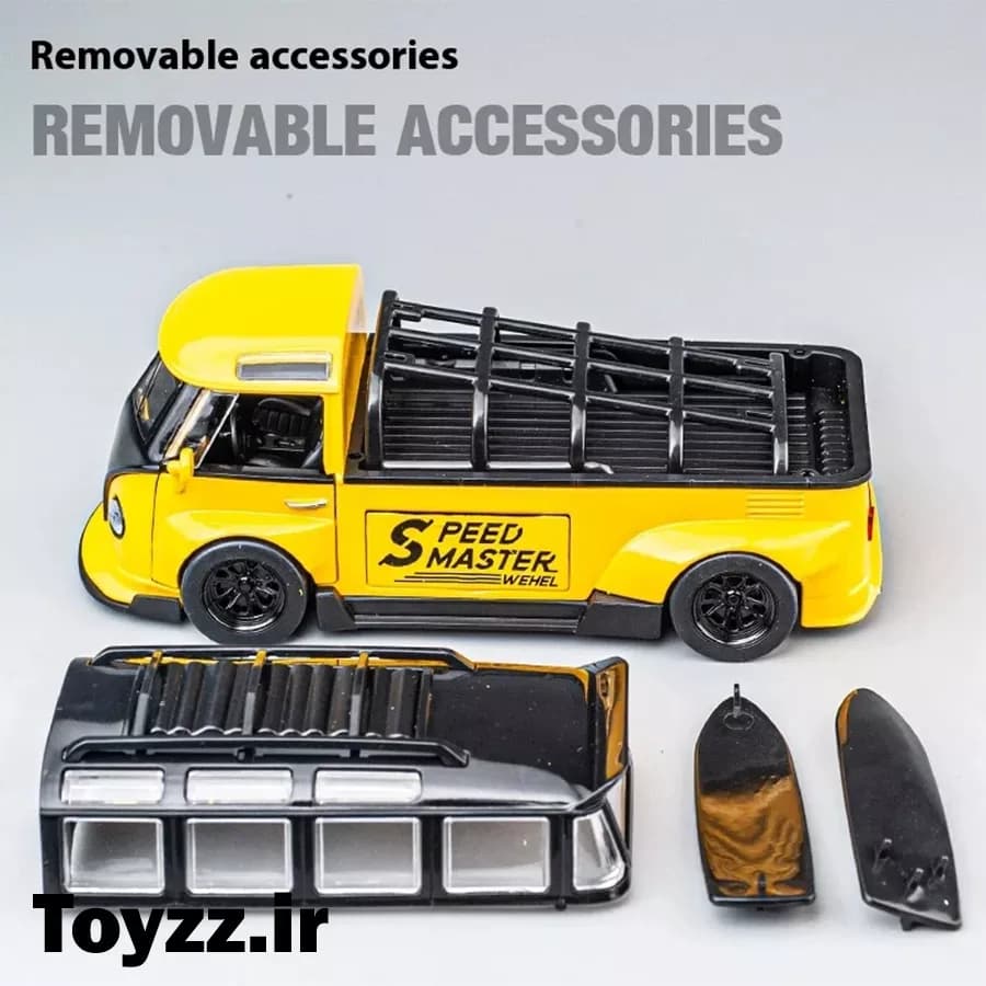 ماکت ماشین فلزی طرح فولکس واگن مدل Volkswagen Bus Transporter زرد — تصویر ۴