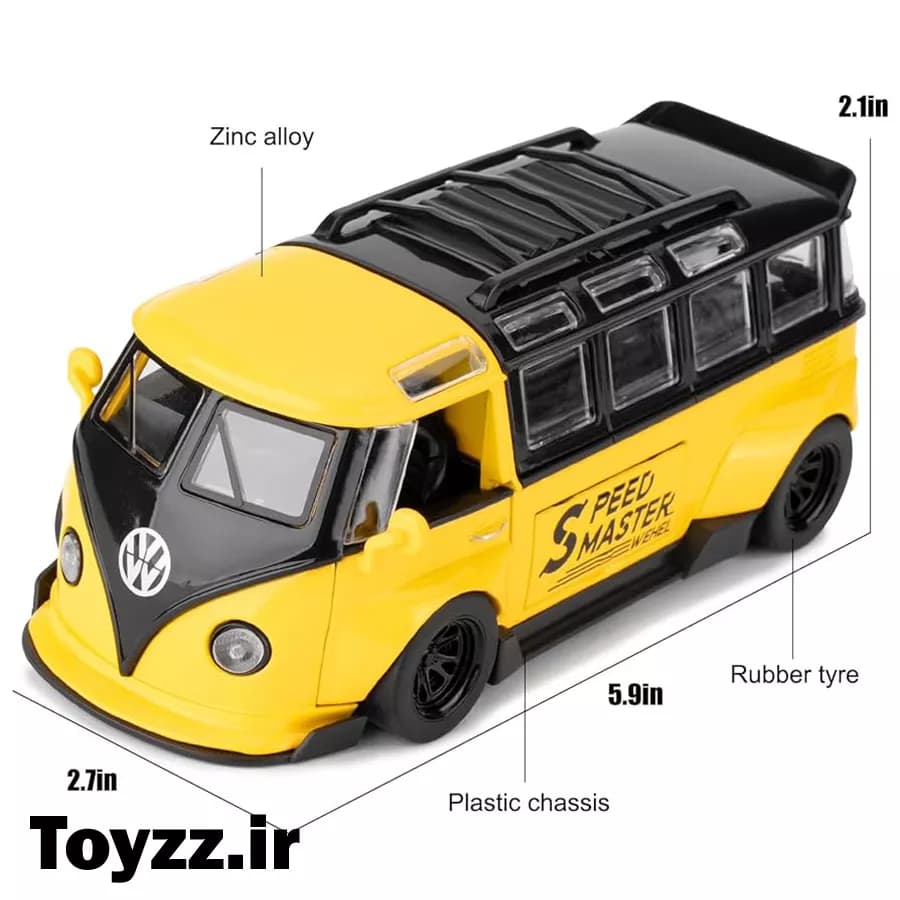 ماکت ماشین فلزی طرح فولکس واگن مدل Volkswagen Bus Transporter زرد — تصویر ۲