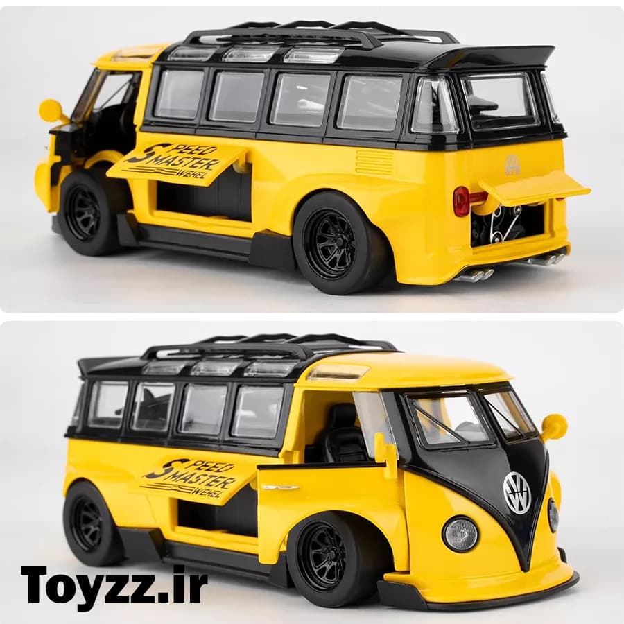 ماکت ماشین فلزی طرح فولکس واگن مدل Volkswagen Bus Transporter زرد — تصویر ۶
