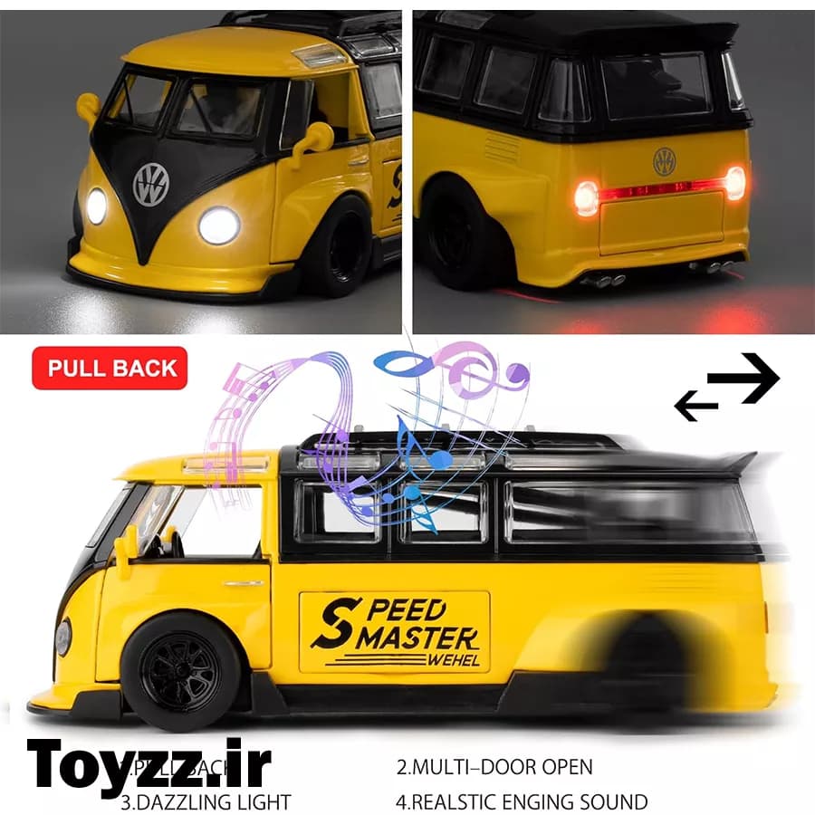 ماکت ماشین فلزی طرح فولکس واگن مدل Volkswagen Bus Transporter زرد — تصویر ۷