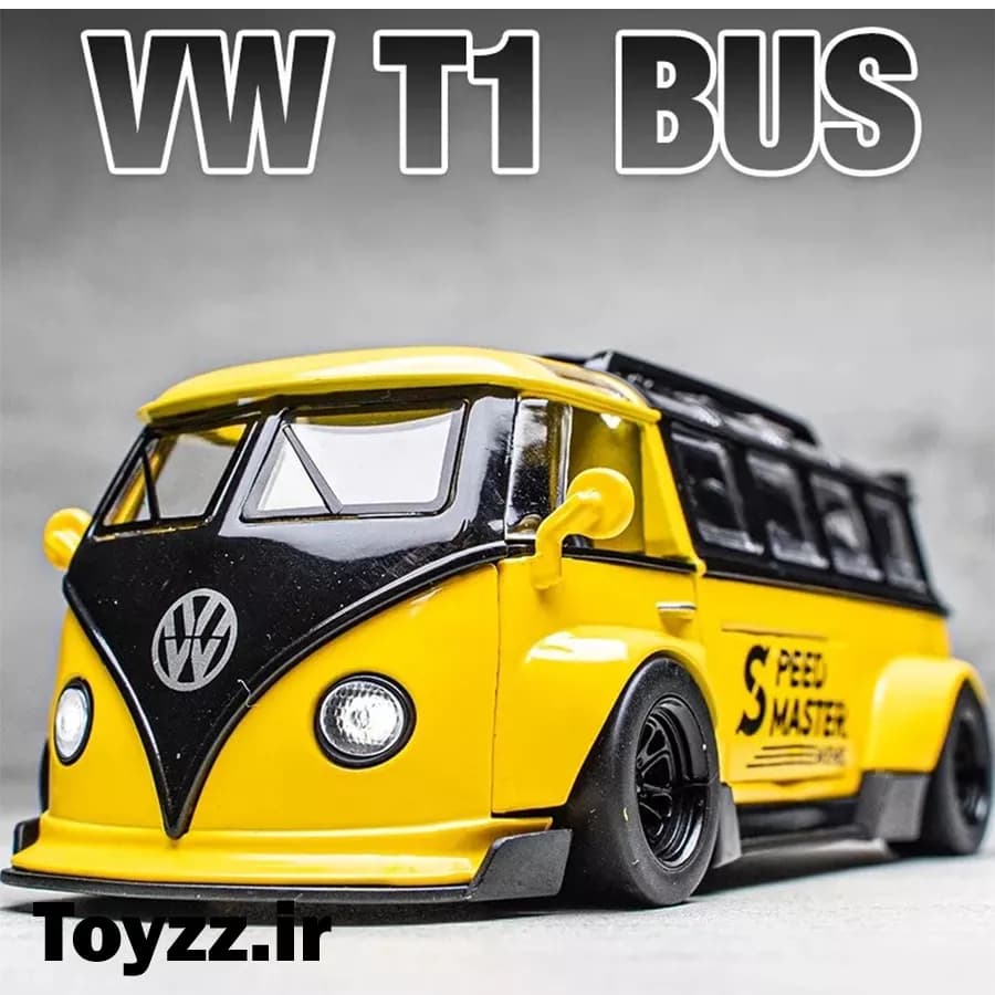 ماکت ماشین فلزی طرح فولکس واگن مدل Volkswagen Bus Transporter زرد — تصویر ۵