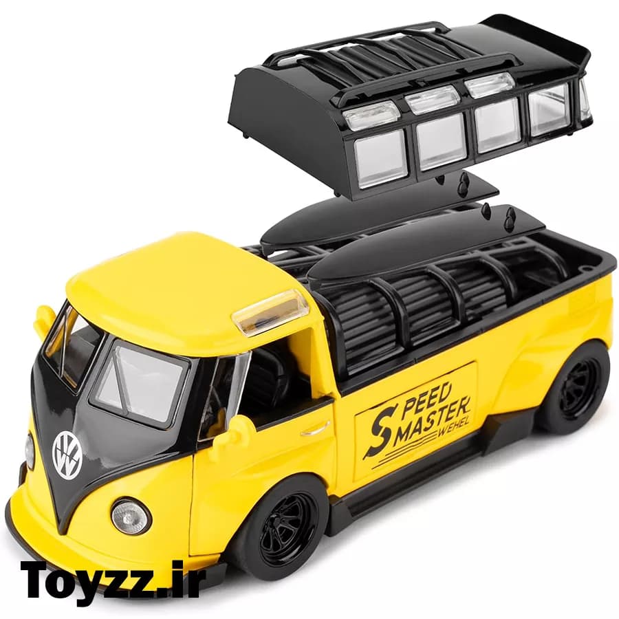 ماکت ماشین فلزی طرح فولکس واگن مدل Volkswagen Bus Transporter زرد — تصویر ۳