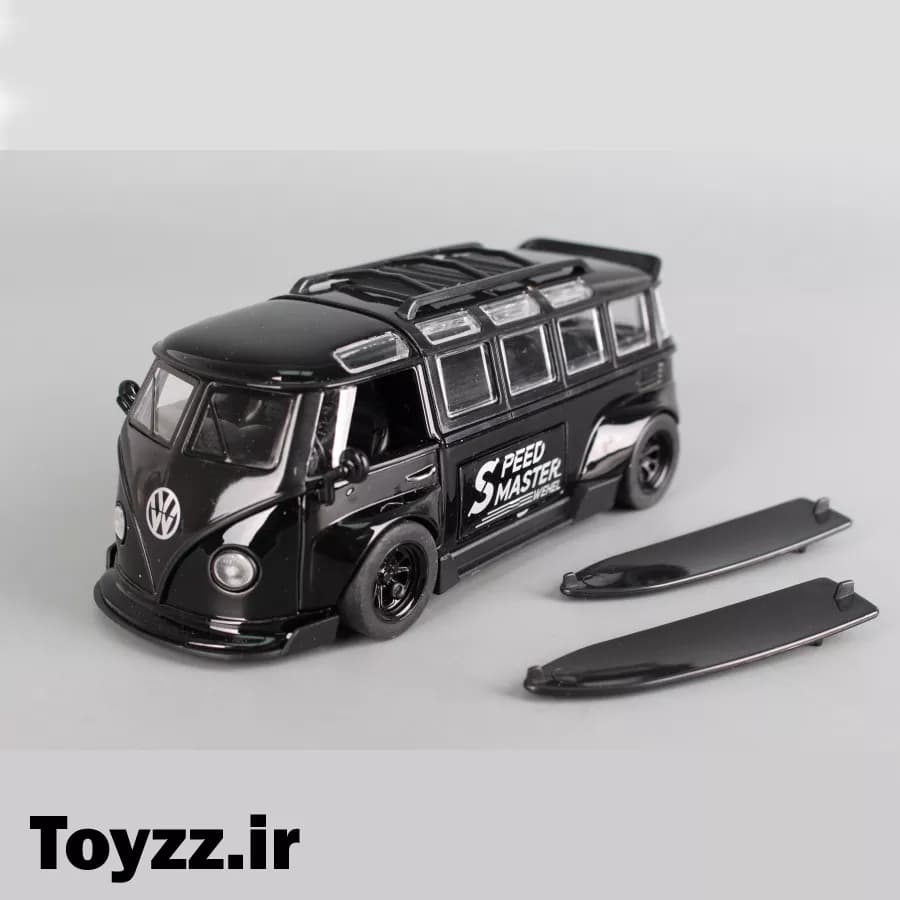 ماکت ماشین فلزی طرح فولکس واگن مدل Volkswagen Bus Transporter مشکی — تصویر ۳
