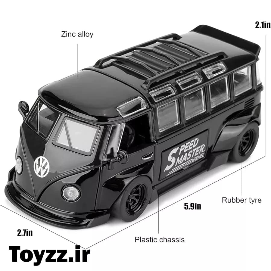 ماکت ماشین فلزی طرح فولکس واگن مدل Volkswagen Bus Transporter مشکی — تصویر ۲