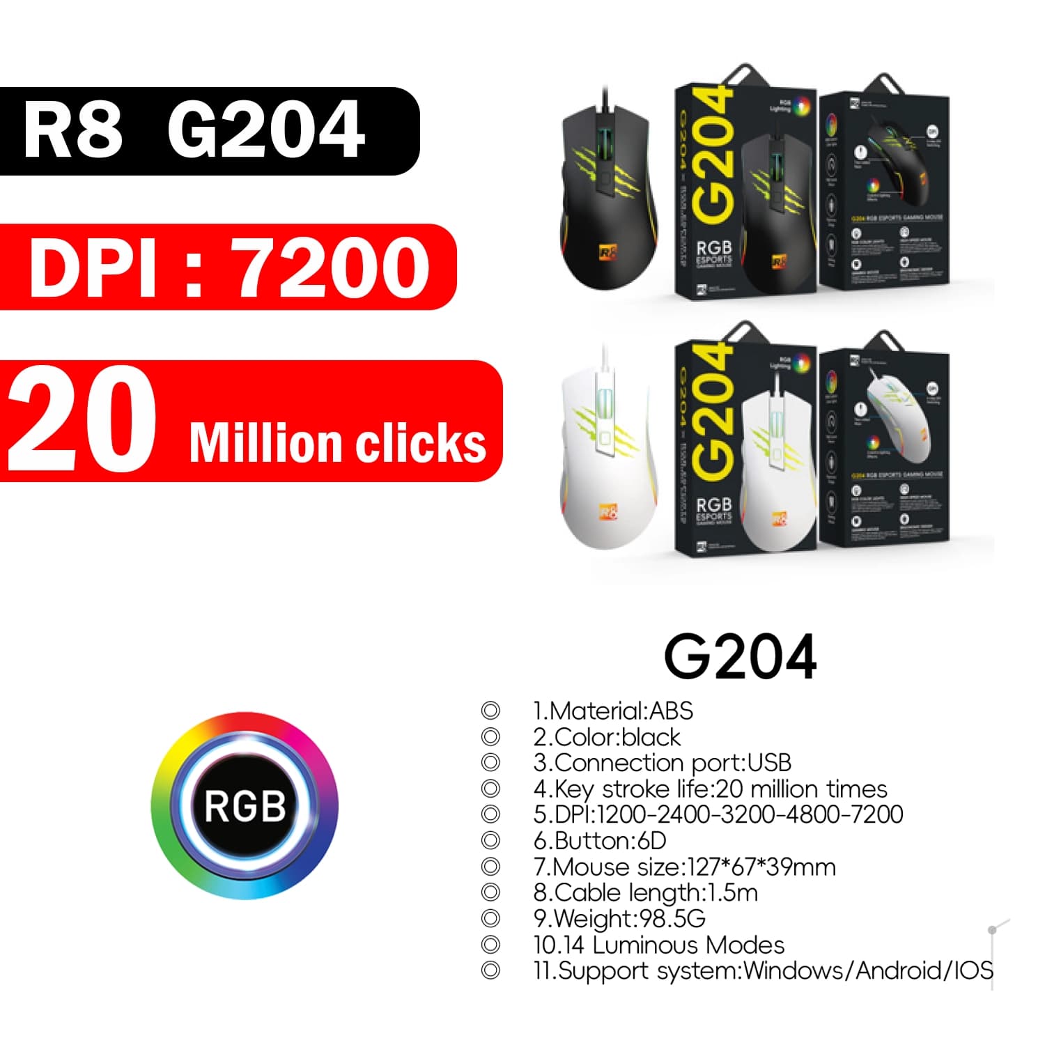 ماوس گیمینگ آر هشت مدل R8-G204 — تصویر ۴