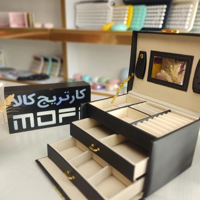 جعبه جواهرات مدل چرمی چند طبقه — تصویر ۸