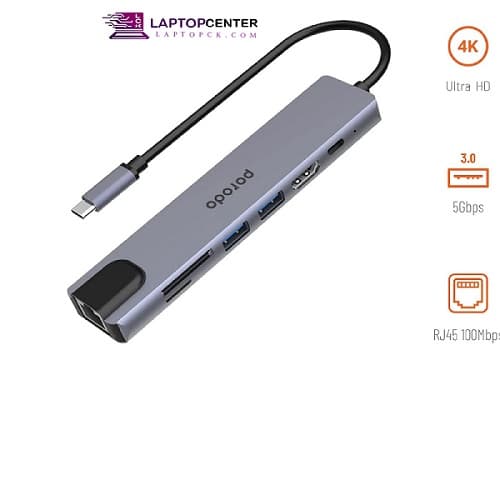 هاب تایپ سی 7 پورت پرودو Porodo 7 in 1 Aluminium USB-C Hub 4K HDMI PD 100W — تصویر ۲