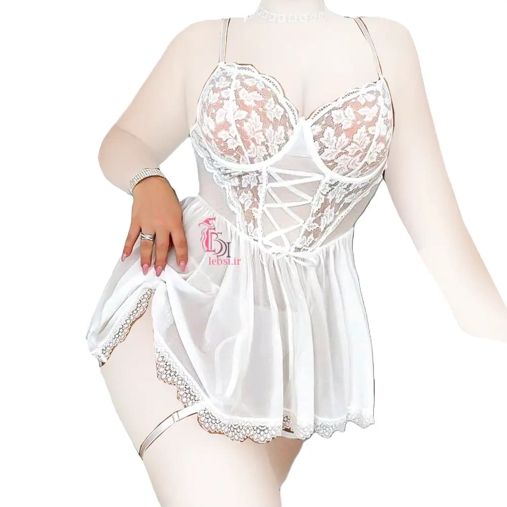 لباس خواب گیپور و حریر فنر دار بیگ سایز k438