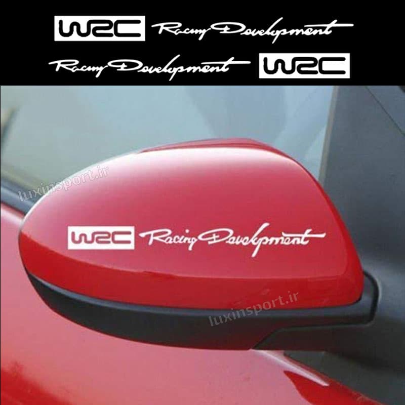 برچسب آینه خودرو نوشته w2c racing development – سفید – 12*1.5 سانت – بسته 2 عددی