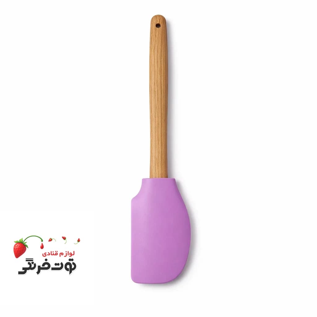 لیسک سیلیکونی دسته چوبی لبه خم - لوازم قنادی توت فرنگی