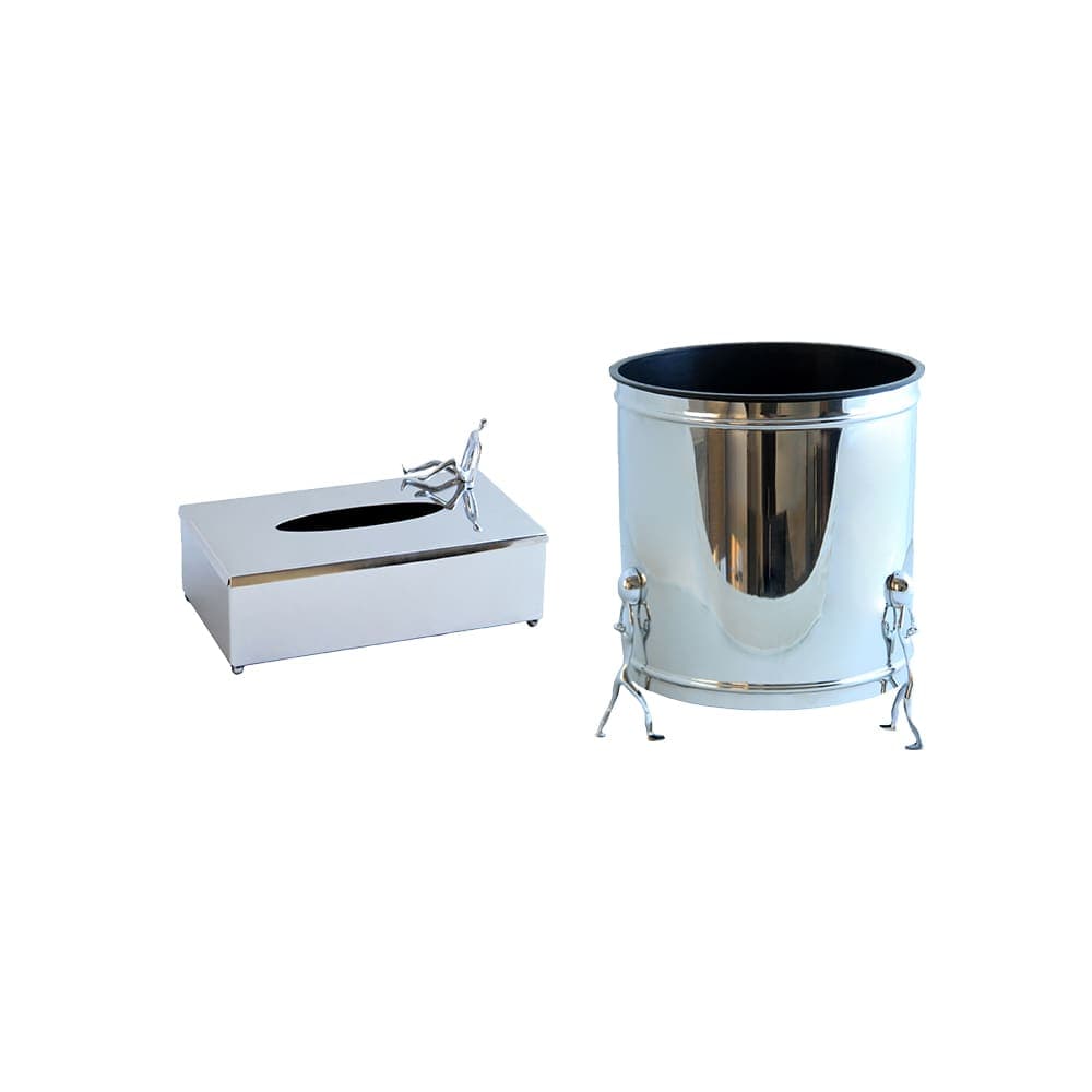 ست سطل و جا دستمال استیل مدل ادمک کد SS-8004380045