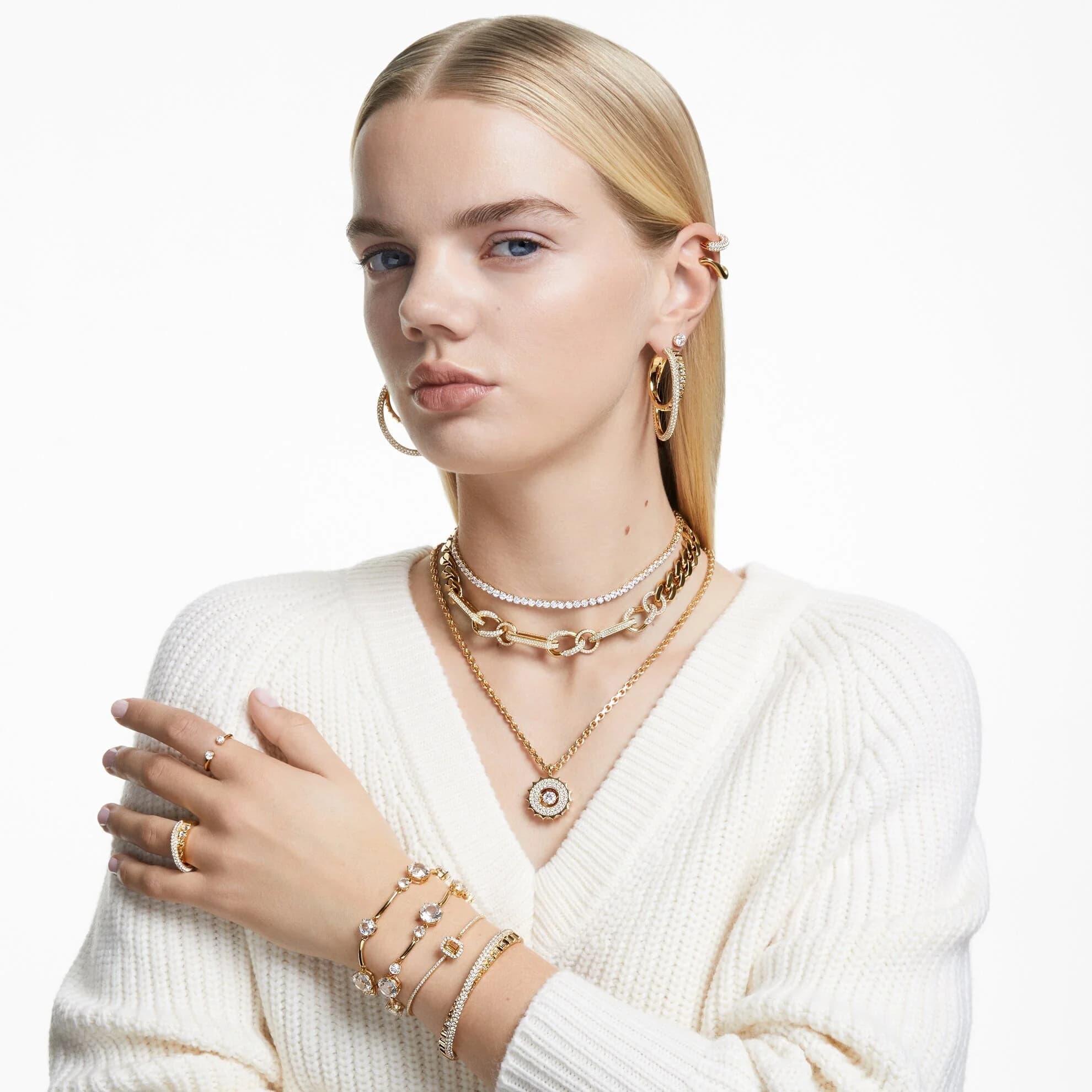 گوشواره طلایی سواروسکی اورجینال Swarovski Rota hoop earrings 5629906 — تصویر ۶