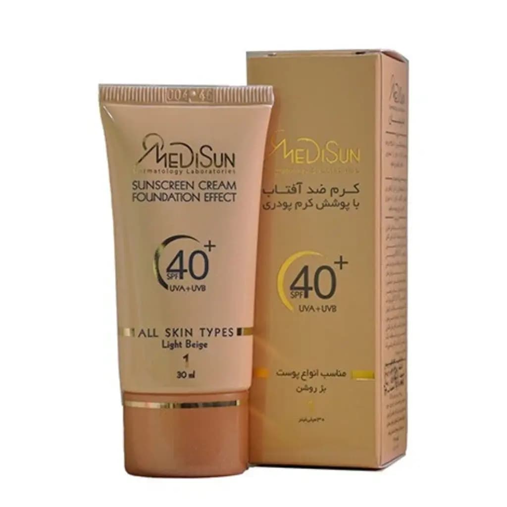 ضد آفتاب کرم پودری مدیسان با SPF40 مناسب انواع پوست (بژ روشن) حجم 30 میلی لیتر