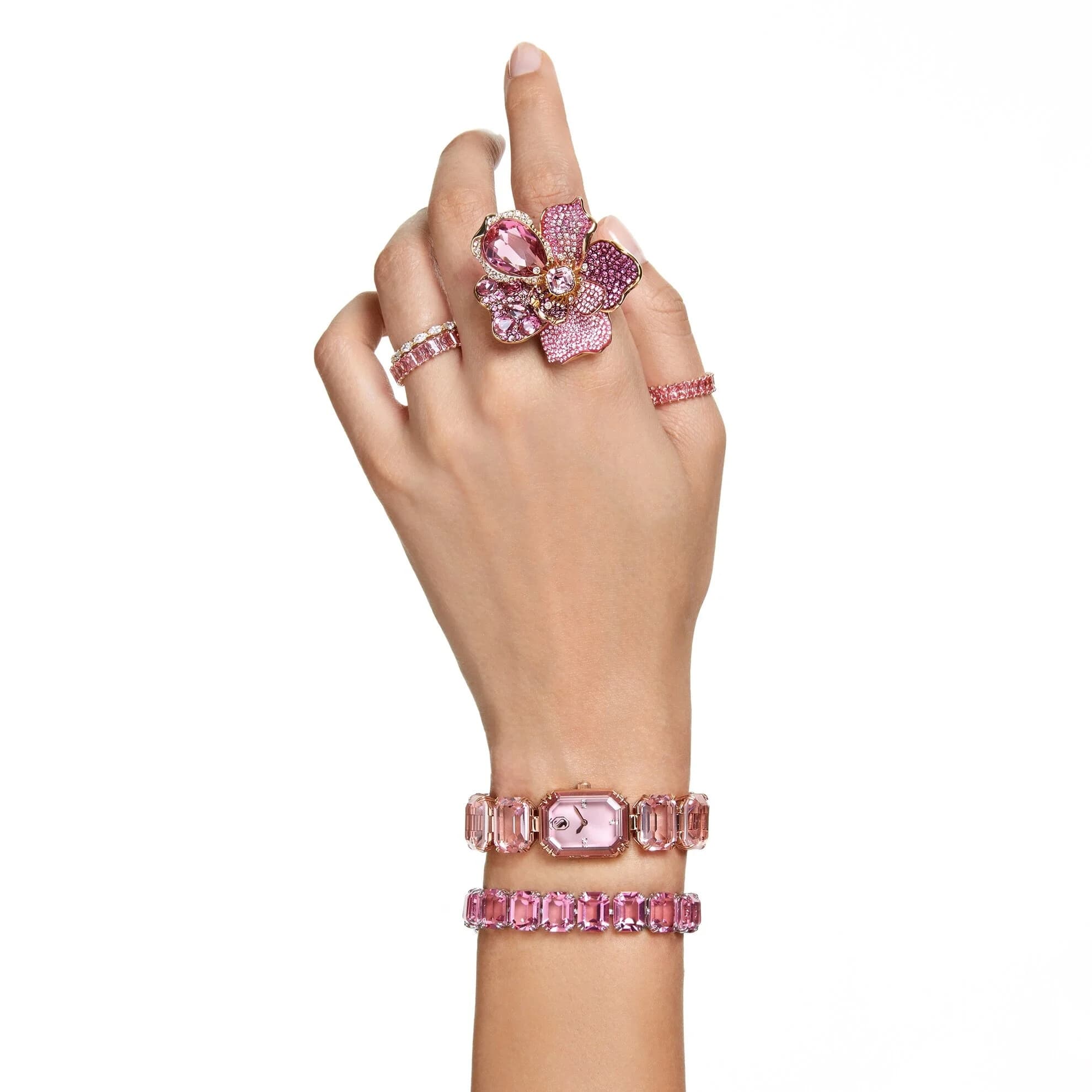 انگشتر صورتی سواروسکی اورجینال Swarovski Florere cocktail ring — تصویر ۲