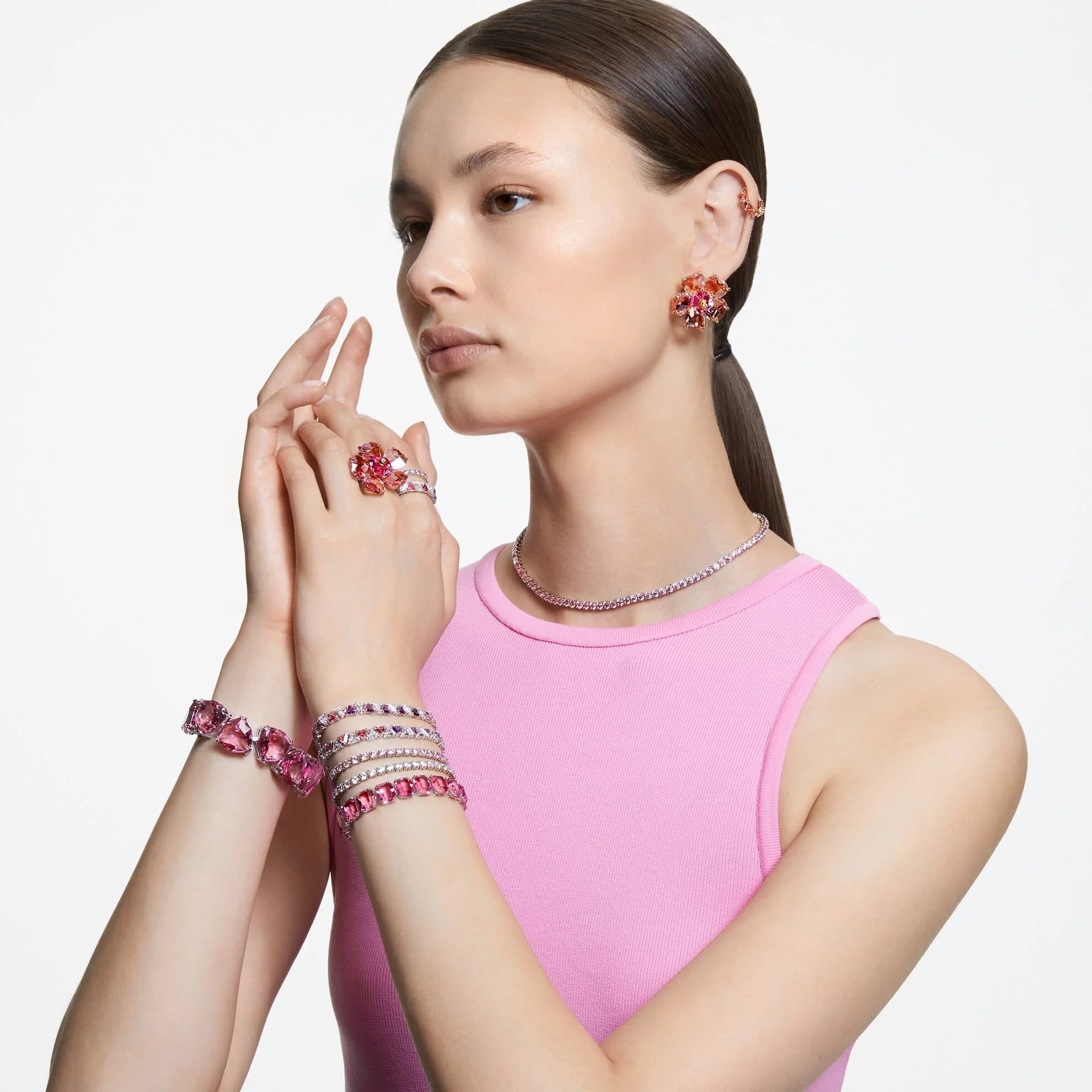 انگشتر صورتی سواروسکی اورجینال Swarovski Florere cocktail ring — تصویر ۸