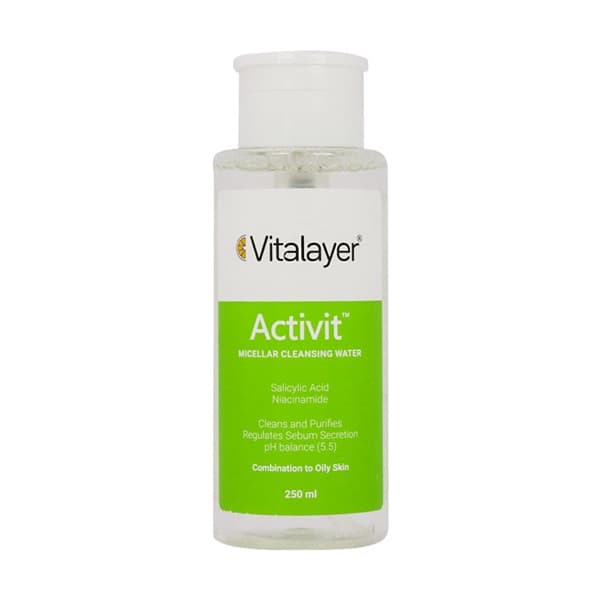 محلول پاک کننده آرایش اکتی ویت ویتالیر مناسب پوست چرب و مختلط ۲۵۰ میلی لیتر | Vitalayer Activit Micellar Cleansing Water For Combination To Oily Skin 250 Ml