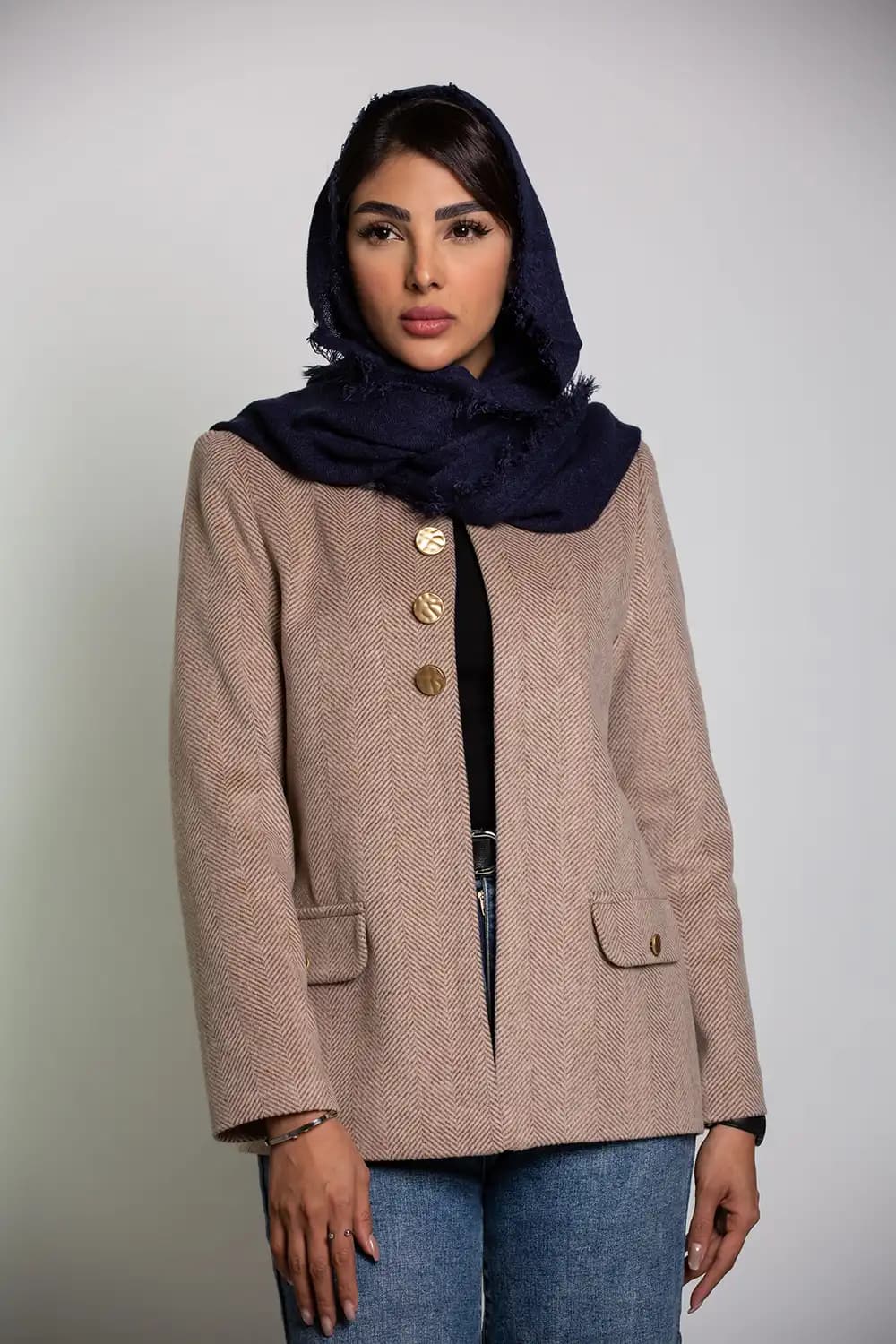 پالتو کت یقه گرد جناقی دکمه نما