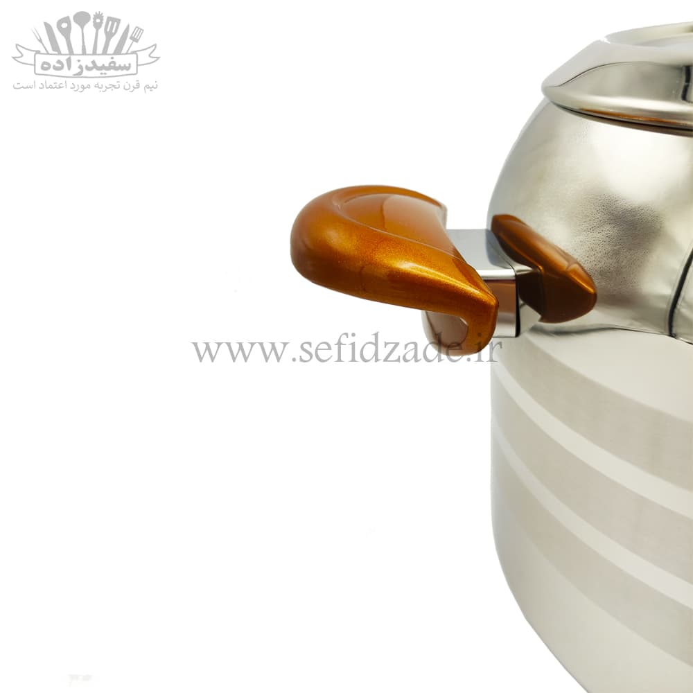 کتری و قوری استیل دستی لوکس دسته عسلی 5 لیتری — تصویر ۴