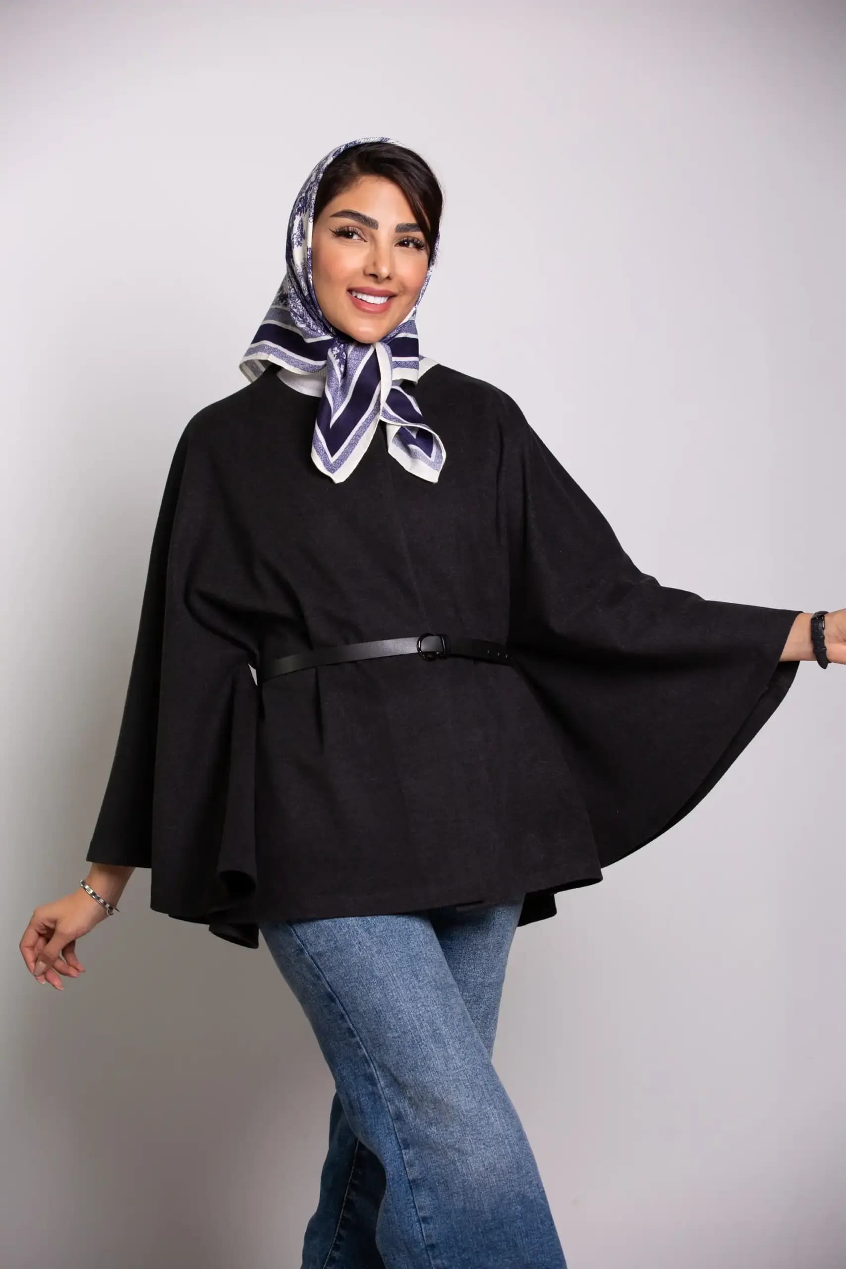 پانچو زنانه کمربند دار لامر