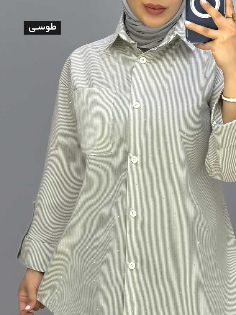 شومیز تک جیب لینن مارگو کد 925993 — تصویر ۳
